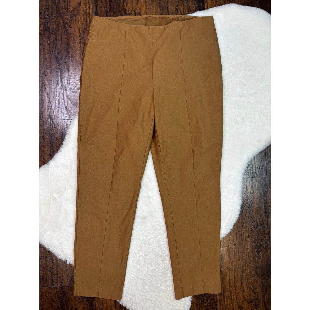 Chico's So Slimming Ankle Pants 2 Women's Large Tan Pull On Seamed Trousers